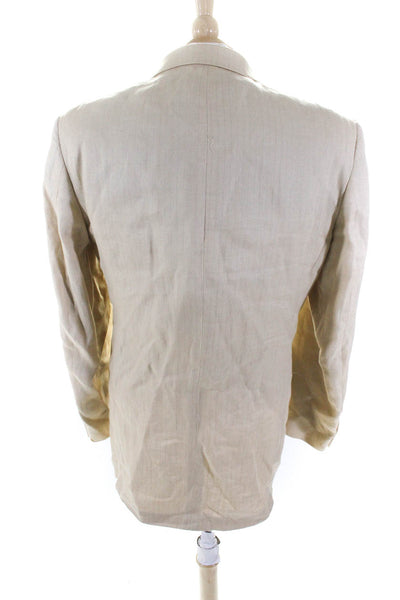 Hickey Freeman Mens Unlined Pinstripe Blazer Jacket Beige Linen Size Medium