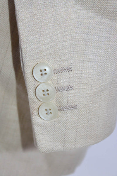 Hickey Freeman Mens Unlined Pinstripe Blazer Jacket Beige Linen Size Medium