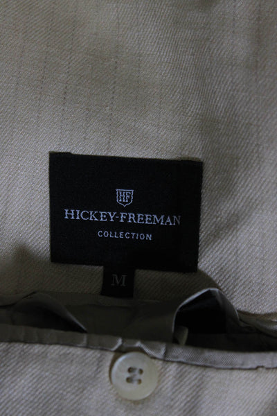 Hickey Freeman Mens Unlined Pinstripe Blazer Jacket Beige Linen Size Medium