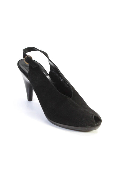 Robert Clergerie Womens Peep Toe Slingback Pumps Black Suede Size 10