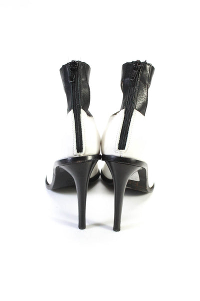 Tibi Womens Peep Toe Ankle Strap Stiletto Booties Pumps Black White Size 37 7