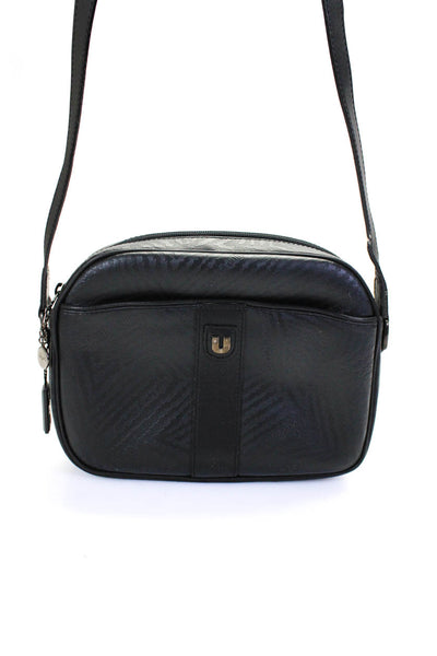 Emanuel Ungaro Womens Embossed Leather Zip Top Crossbody Bag Small Black Handbag