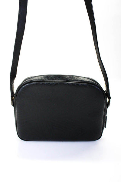 Emanuel Ungaro Womens Embossed Leather Zip Top Crossbody Bag Small Black Handbag