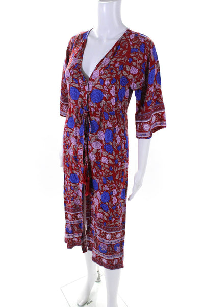 Arnhem Womens Floral Print Half Sleeve Button Down Midi Shirt Dress Red Size XS