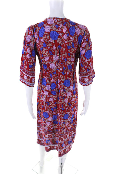 Arnhem Womens Floral Print Half Sleeve Button Down Midi Shirt Dress Red Size XS