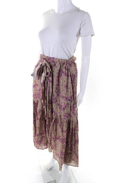 The Westside Womens Cotton Paisley Print Ruffled Maxi Skirt Brown Pink Size S