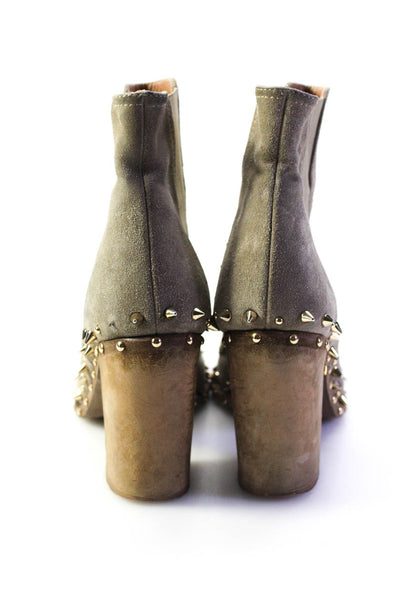 Lauren Decade Womens Slip On Block Heel Spike Studded Booties Brown Suede 39