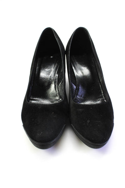 Tods Womens Slip On Wedge Heel Round Toe Pumps Black Suede Size 36.5