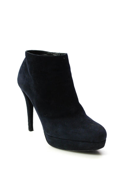 Stuart Weitzman Womens Side Zip Platform Booties Navy Blue Suede Size 6