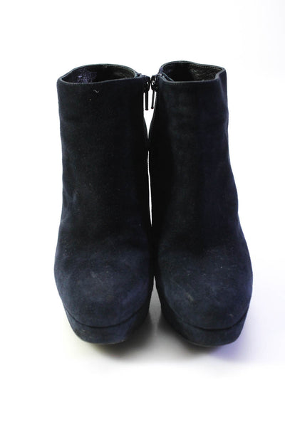 Stuart Weitzman Womens Side Zip Platform Booties Navy Blue Suede Size 6