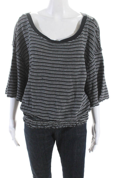 We The Free Womens Black Printed Crew Neck Cotton Bell Sleeve Blouse Top Size L