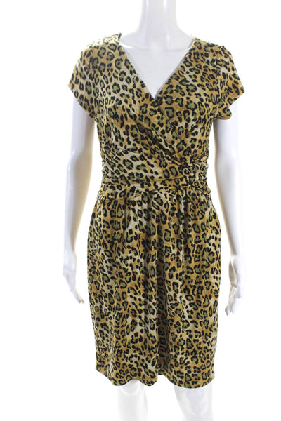 Carmen Carmen Marc Valvo Womens Brown Leopard Print V-neck Bodycon Dress Size S