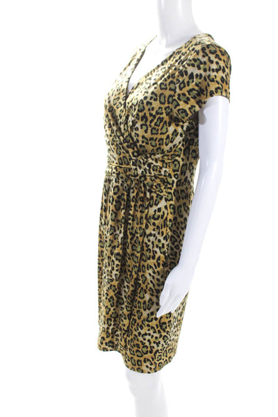 Carmen Carmen Marc Valvo Womens Brown Leopard Print V-neck Bodycon Dress Size S