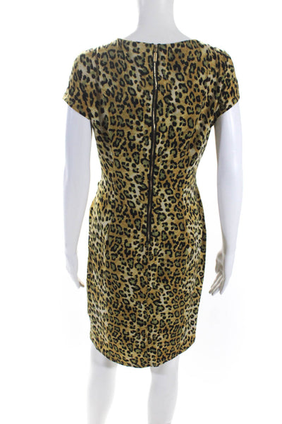 Carmen Carmen Marc Valvo Womens Brown Leopard Print V-neck Bodycon Dress Size S