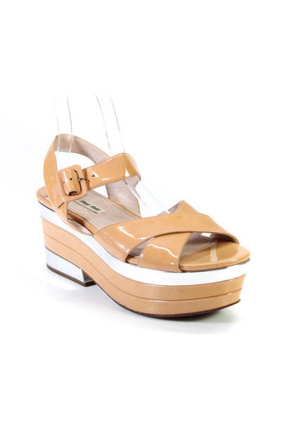 Miu Miu Womens Light Brown Criss Cross Platform Ankle Strap Sandals Shoes Size 9