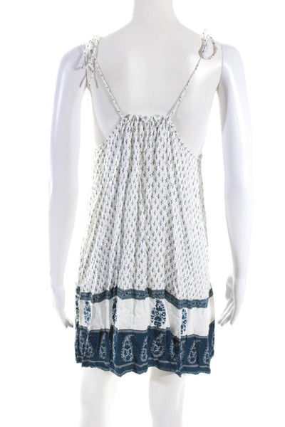 Faithfull The Brand Womens Paisley Print Dress White Blue Size Medium