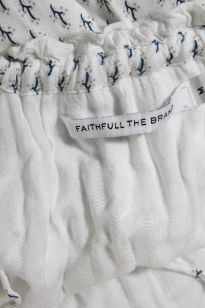 Faithfull The Brand Womens Paisley Print Dress White Blue Size Medium