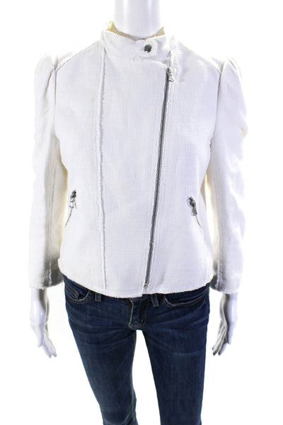 Rebecca Taylor Womens Tweed Full Zipper Jacket White Cotton Size 8