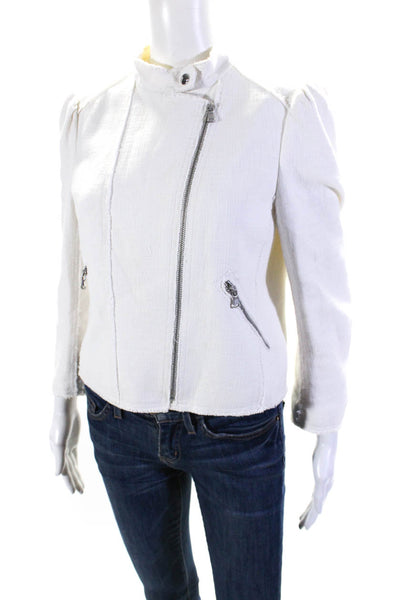 Rebecca Taylor Womens Tweed Full Zipper Jacket White Cotton Size 8