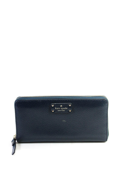 Kate Spade New York Womens Leather Zip Around Wallet Navy Blue