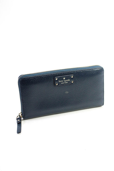 Kate Spade New York Womens Leather Zip Around Wallet Navy Blue