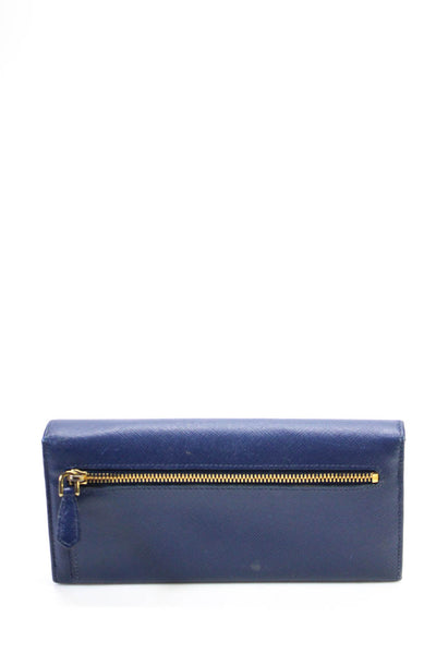 Prada Womens Leather Gold Tone Button Closure Wallet Navy Blue