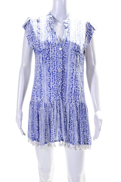 Poupette St. Barth Womens Button Down Tassel Trim Dress Blue White Size 1