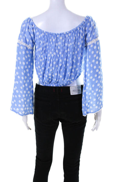 Sunday Saint Tropez Womens Polka Dot Cropped Blouse Blue White Size Small