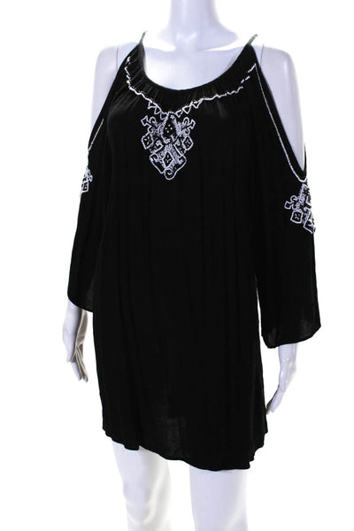 Pia Pauro Womens Beaded Cold Shoulder Long Sleeves Dress Black Size Extra Small