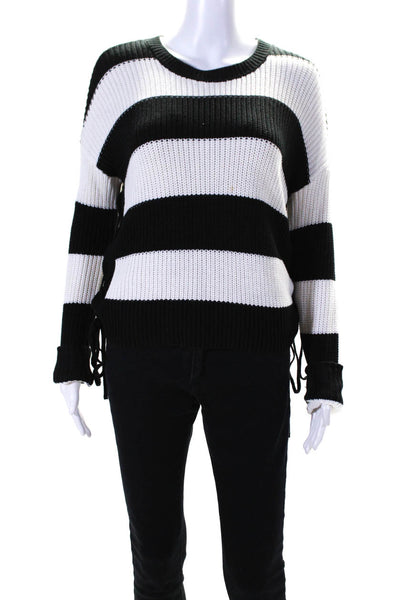 Intermix Womens Striped Long Sleeves Sweater Black White Cotton Size Petite