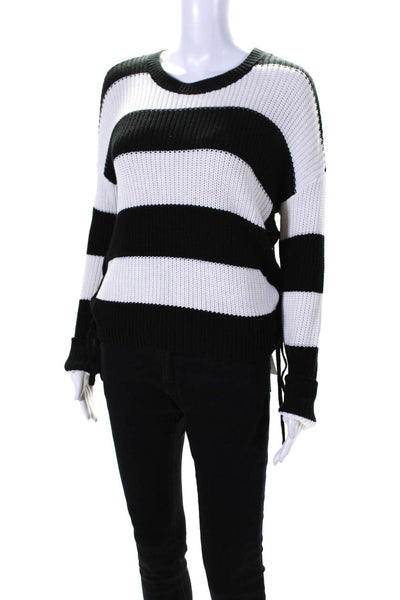 Intermix Womens Striped Long Sleeves Sweater Black White Cotton Size Petite