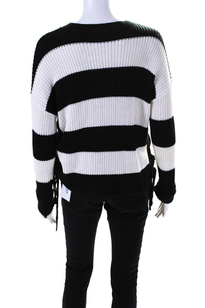 Intermix Womens Striped Long Sleeves Sweater Black White Cotton Size Petite