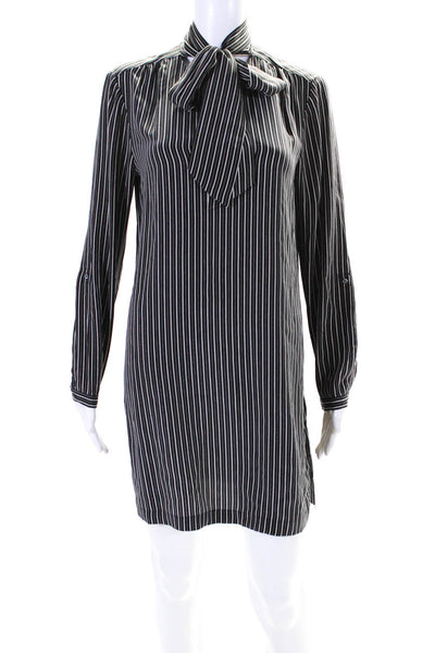 Joie Womnes Striped Tie Neck Long Sleeves Shirt Dress Black White Size Small