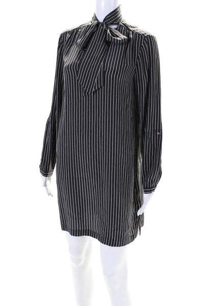 Joie Womnes Striped Tie Neck Long Sleeves Shirt Dress Black White Size Small