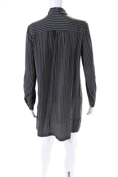 Joie Womnes Striped Tie Neck Long Sleeves Shirt Dress Black White Size Small