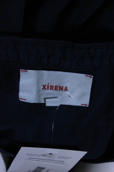 Xirena Women's Round Neck Cap Ruffle Sleeves Blouse Navy Blue Size S