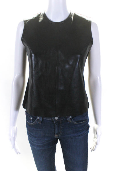 LaMarque Women's Round Neck Sleeveless Leather Blouse Black Size S