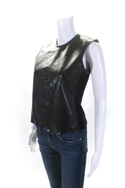 LaMarque Women's Round Neck Sleeveless Leather Blouse Black Size S