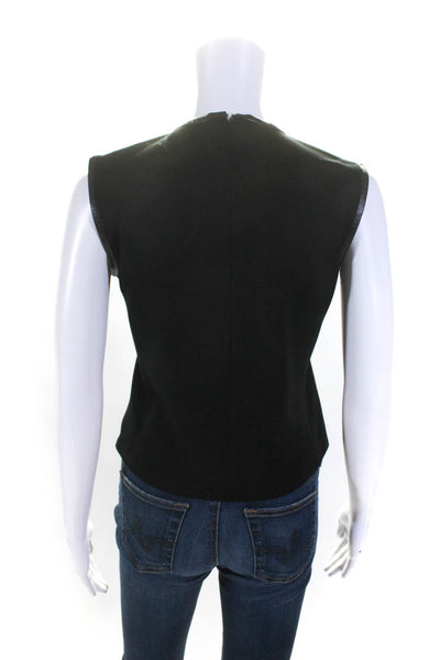 LaMarque Women's Round Neck Sleeveless Leather Blouse Black Size S