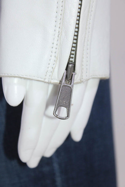 Jakett Women's Round Neck Long Sleeves Leather Full Zip Jacket White Size XS