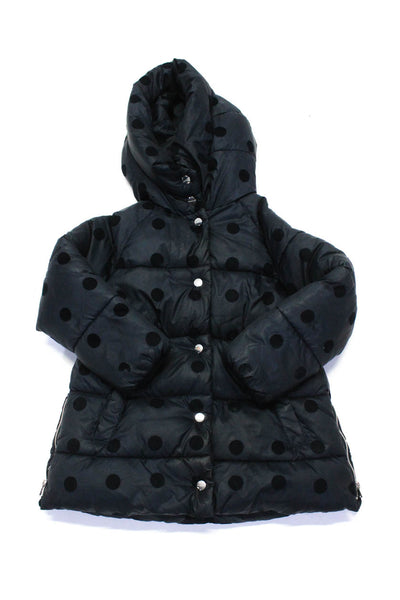 Jacadi Girls Hood Long Sleeves Full Zip Puffer Jacket Black Polka Dot Size 6A
