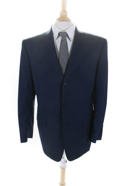 Canali Mens Striped Three Button Blazer Blue Wool Size EUR 52 Regular