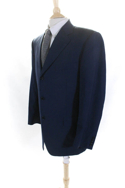 Canali Mens Striped Three Button Blazer Blue Wool Size EUR 52 Regular