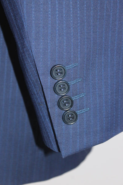 Canali Mens Striped Three Button Blazer Blue Wool Size EUR 52 Regular