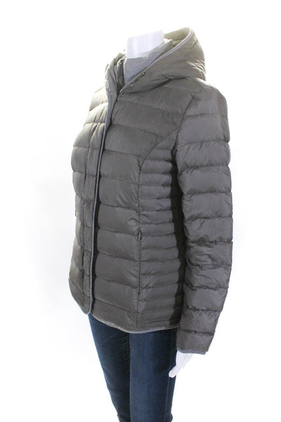 S. Oliver Womens Canvas Lined Hooded Lightweight Puffer Coat Brown Size 6