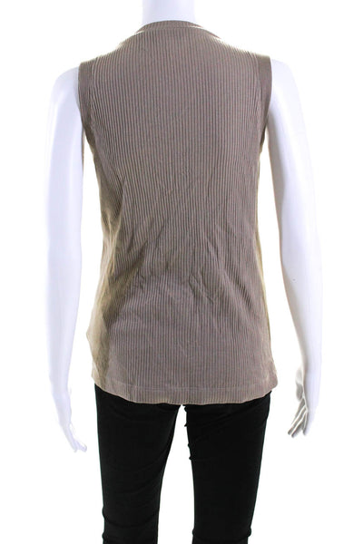 Brunello Cucinelli Womens Ribbed Beaded V Neck Tank Top Brown Size Medium