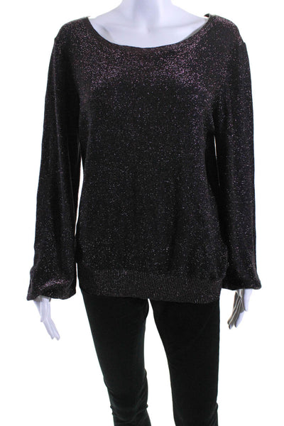 Milly Womens Long Sleeves Pullover Sweater Black Pink Metallic Size Large