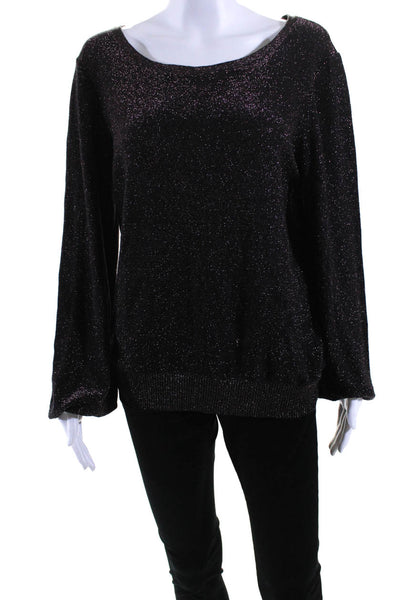 Milly Womens Long Sleeves Pullover Sweater Black Pink Metallic Size Large