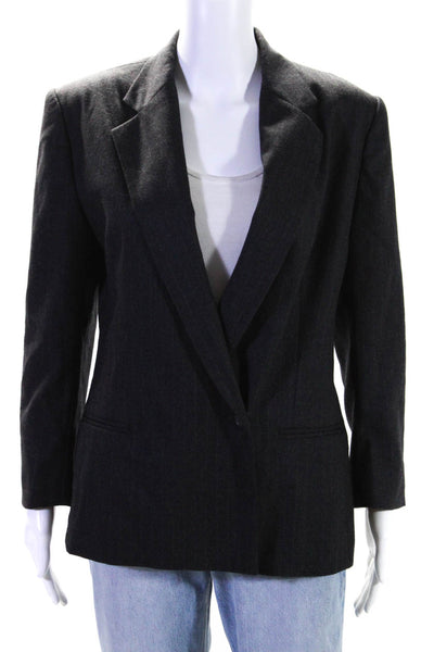 Ralph Lauren Blue Label Womens Wool Striped Buttoned Collared Blazer Gray Size 8