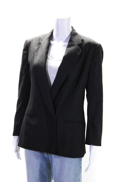 Ralph Lauren Blue Label Womens Wool Striped Buttoned Collared Blazer Gray Size 8